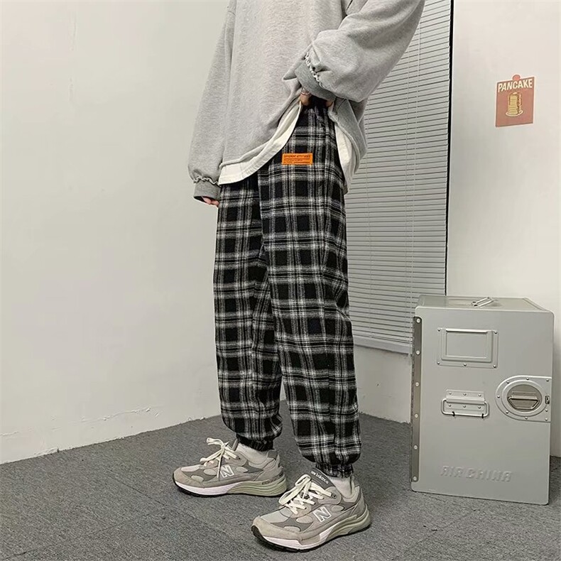 夏季薄款九分运动束脚裤格子潮流宽松百搭宽松休闲长裤K1181-P26,男装休闲裤,星座512-2