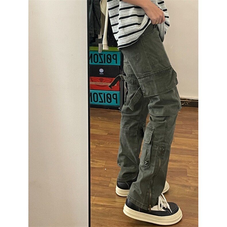 【有货】军绿色绑带工装裤男潮牌美式高街vibe裤子直筒D713LL-P60,男装工装外套,星座1007（原301D）