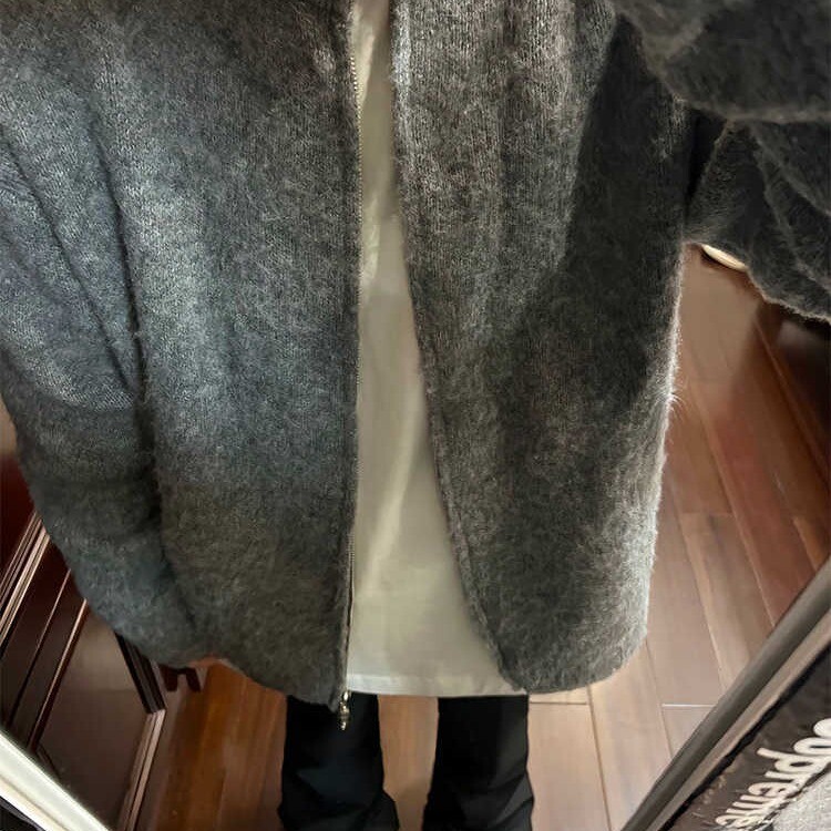 濮院大厂针织衫灰色开衫男士美式复古慵懒风高级感毛衣男LF490p65图片