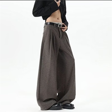 2026春季街头复古纯色垂感休闲西裤男女潮牌宽松阔腿百搭直筒长裤，男装西裤，星座715-4