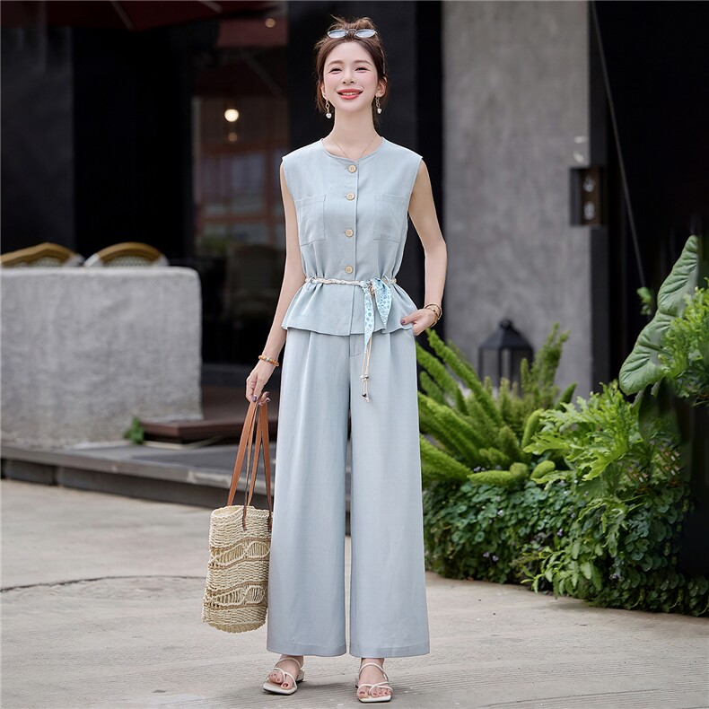 2026夏季新款苎麻马甲套装，简约时尚，不挑身材，穿着高级感,女装套装/套裙,米莱