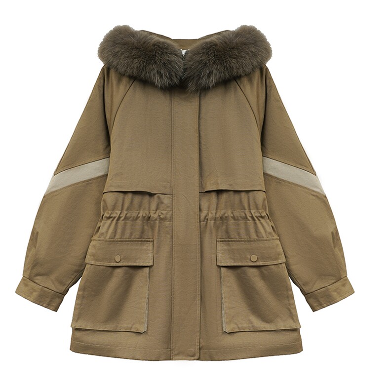 现货！！2021年冬季新款女装中长款长袖休闲撞色派克服棉服棉衣,女装棉衣/棉服,奕薇雅