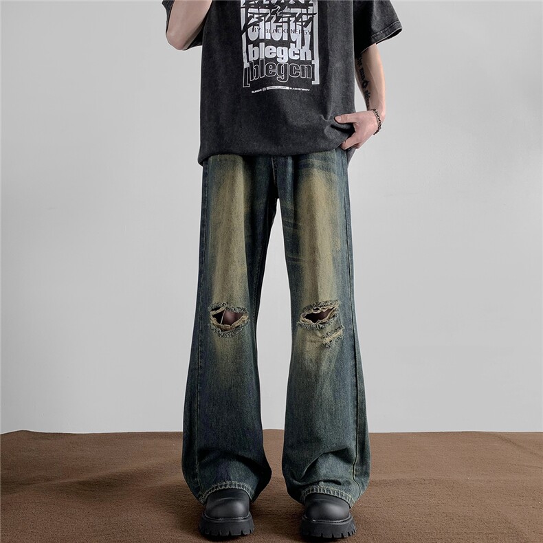 xz905-2-Z030##P65-（控98）美式破洞怀旧水洗牛仔裤,男装牛仔裤,星座905-2