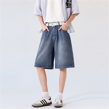 新款美式水洗渐变阔腿牛仔中裤夏季男宽松休闲XZ201-K507P45，男装休闲裤，星座201