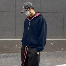 抖音得物二开美式高街重磅结构双层撞色连帽卫衣开衫外套W116，男装卫衣，电商A486