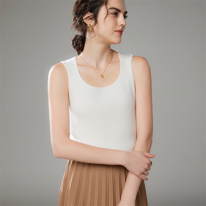 2025年秋季新款U型领针织羊绒吊带背心时尚休闲通勤百搭，女装羊绒衫，珍丝贝尔