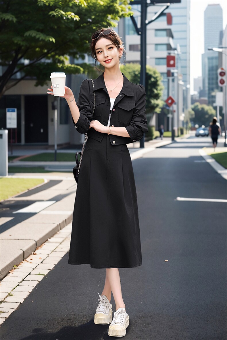 2024春装新款优雅气质休闲短外套半身裙牛仔套装,女装套装/套裙,流量+