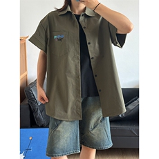 2025夏季新款港风衬衫刺绣宽松短袖少年感衬衣CS310-P30，男装T恤，星座301C-5