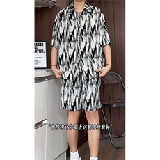 短袖衬衫男+短裤男套装男100%聚酯纤维M-5XL大码TZ78721P50控98，男装牛仔裤，星座226-1