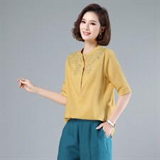 2022夏季新款刺绣棉麻宽松短袖上衣，女装大码女装，木子恋