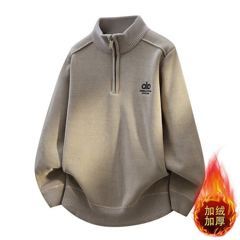 W25263-P55冬半高拉链领卫衣男潮牌加绒加厚卫衣外套时尚打底衫,男装T恤,电商D310B