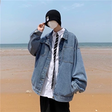 牛仔夹克男秋季新款浅色复古工装韩版潮流外套JK8865310B-1-P65，男装夹克，星座310B-1