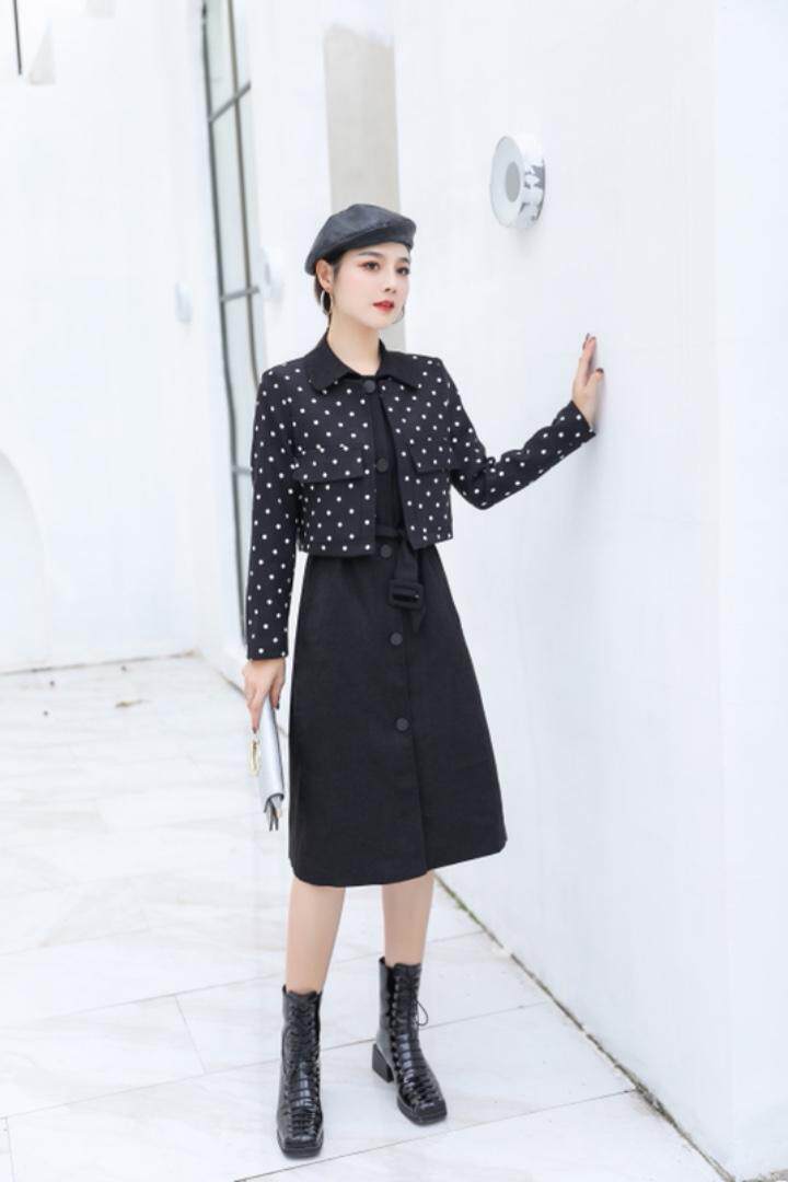 两件套连衣裙黑色咖啡色m一XXL，女装连衣裙，圣姿源