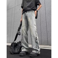 美式高街牛仔裤男士韩版潮流裤脚拉链2025春季ins长裤RK1857-P49，男装牛仔裤，星座412-2