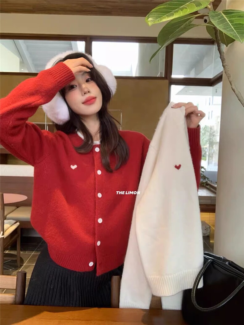 2026年秋冬季时尚百搭通勤简约休闲爱心开衫，女装针织衫/毛衣，胜智羊绒
