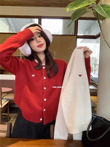 2026年秋冬季时尚百搭通勤简约休闲爱心开衫，女装针织衫/毛衣，胜智羊绒