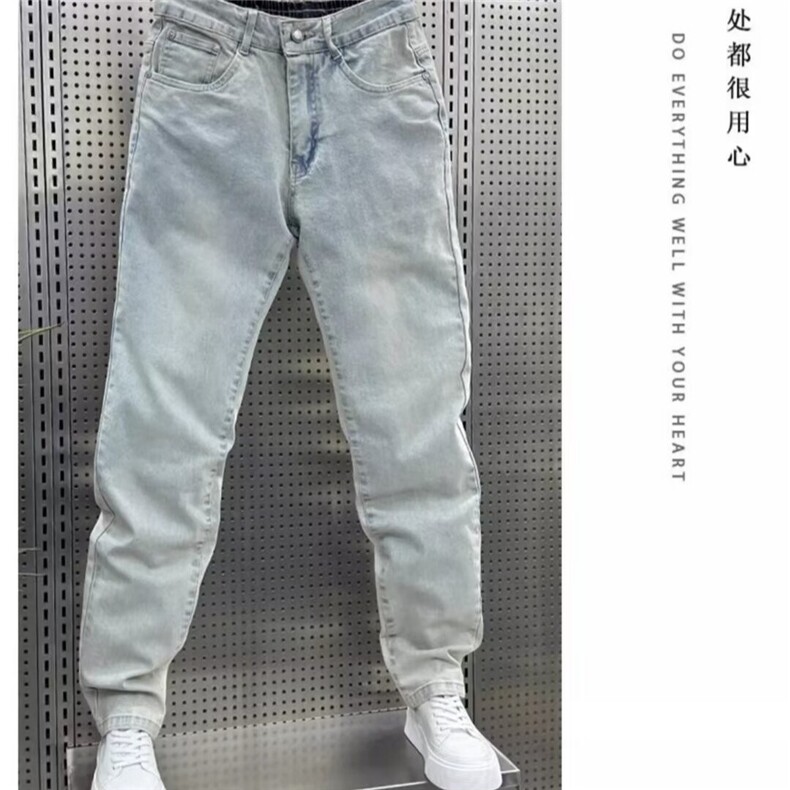 浅色牛仔裤男夏季薄款潮牌宽松直筒九分裤弹力水洗哈伦休闲小脚裤,男装牛仔裤,电商B212（原钱塘6029）