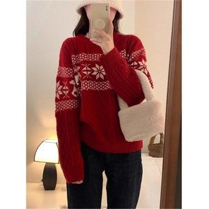 费尔岛圣诞套头毛衣男女秋冬针织衫上衣潮M9821-P52图片