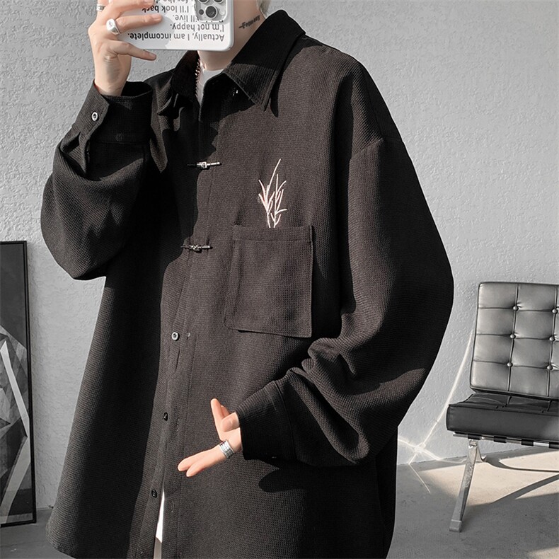 【下大货】CS7115-P55控78新中式潮刺绣立体口袋衬衫中性外套,男装衬衫,电商D232