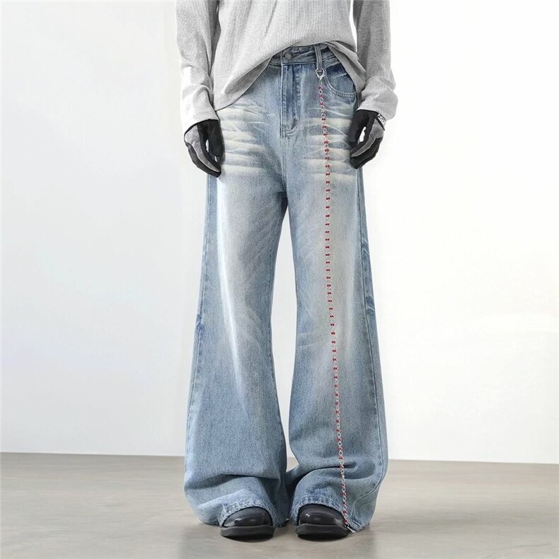 美式复古做旧水洗牛仔裤男春秋季微喇直筒ins潮牌高街休闲长裤子，男装牛仔裤，电商A306-2