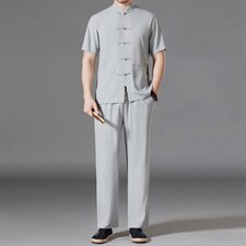 亚麻唐装男装风夏季中年男士中式体恤爸爸夏装棉麻套装，男装民族服装，电商B212（原钱塘6029）