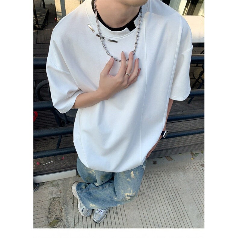 夏季高质量男生男款假两件短袖上衣T恤潮牌流行时尚款上衣,男装T恤,星座1013