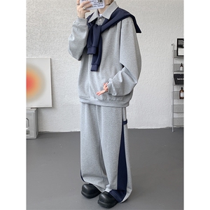5XL-M潮流高级感披肩撞色拼接翻领百搭卫衣宽松弯刀长裤TZ113P118