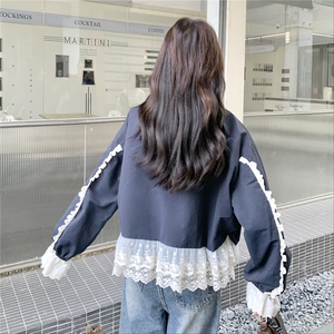 拼接蕾丝荷叶边短款风衣女设计感休闲风减龄拉链款外套上衣图片