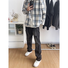 B221美式ins高街小众个性男女破洞牛仔裤LK23001-P65控88，男装牛仔裤，电商B221