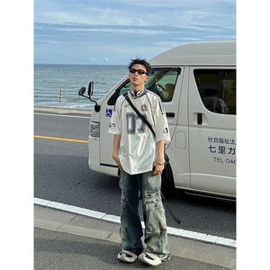 网图有货 美式复古球衣风t恤速干网眼透气宽松v领短袖男 A683-P33图片