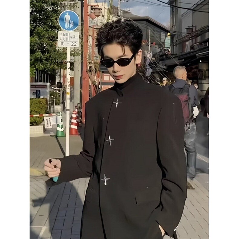新中式垫肩中山装西服外套男女风潮牌痞帅休闲西装夹克-XZ619,男装夹克,星座601-1
