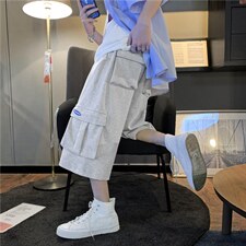 港风阔腿工装七分裤男宽松夏季ins百搭学生潮牌休闲短裤D556-p28，男装休闲裤，星座1008-1