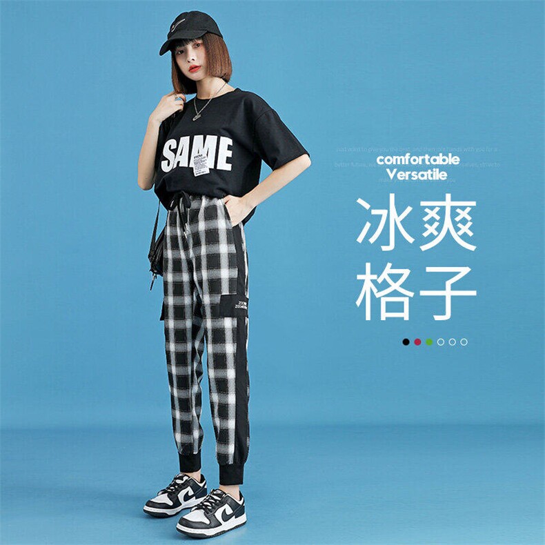 2025新款休闲裤全棉方格水洗免烫旅行佳品灯笼裤，女装休闲裤，星座1407