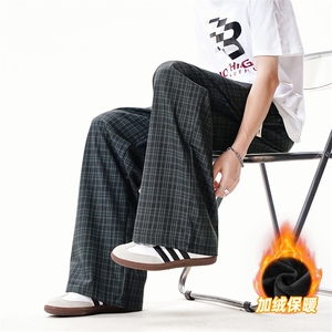 XK468-2JR-P38加绒秋冬灰色格子裤男松弛感美式休闲阔腿直筒裤图片