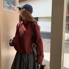复古红色短款风衣外套女2025秋季新款高级感英伦风小个子夹克上衣，女装短外套，2C307
