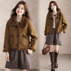 现货！现货！加绒加厚2025年冬季女装新款时尚显瘦鹿皮绒皮毛一体，女装棉衣/棉服，以桐
