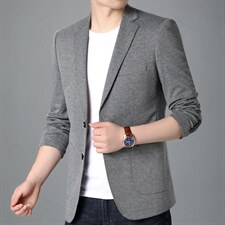 春秋季新款西服中年男装薄款商务休闲宽松上衣男士纯色无开衩外套，男装西服，电商B212（原钱塘6029）