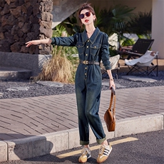 （现货）2026春秋新款设计感气质高腰显瘦复古工装牛仔连体裤女，女装连体裤，印象茜