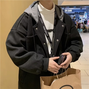 中长款风衣撞色外套男秋冬青少年男士毛呢大衣夹克外套JK105P68