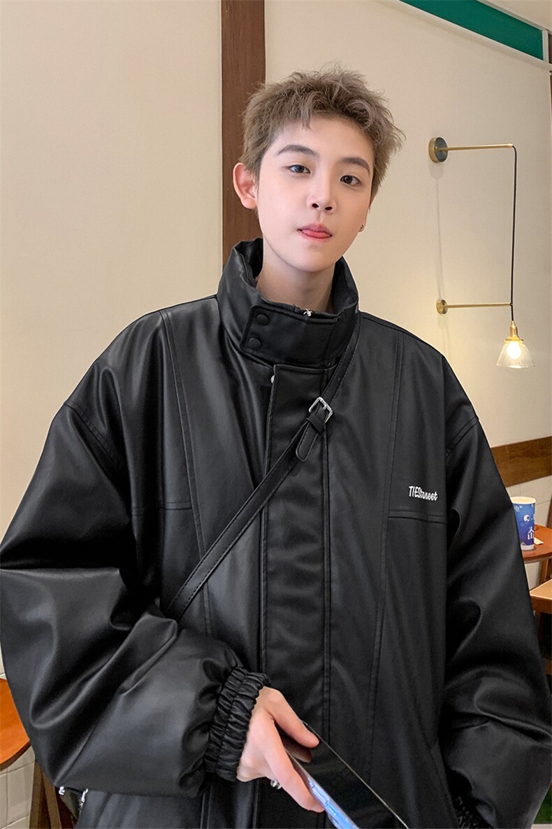 港风2025冬装宽松立领加厚pu皮棉衣外套潮男女冬季棉服S277-P128,男装皮衣,电商A233-1