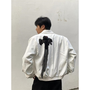 黑色玫瑰纱网廓形外套潮牌男短款垫肩夹克小众西服 JL10图片