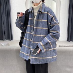 现货呢子外男宽松格子休闲潮流秋季长袖风衣呢料上衣毛呢A509 P95图片