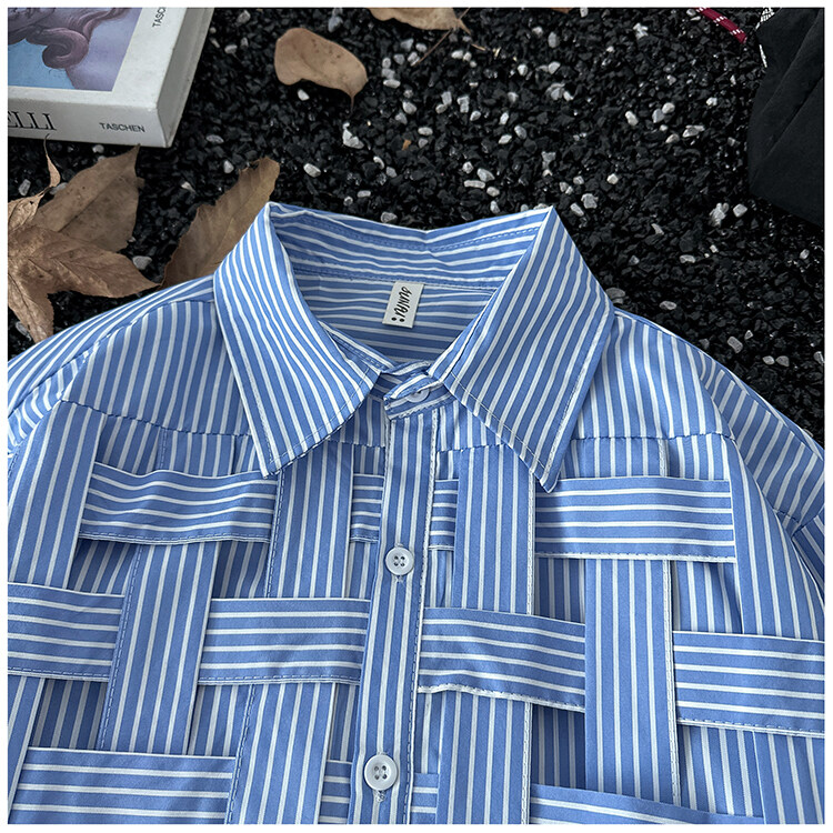 长袖设计感小众编织条纹衬衫开衫港风设计上衣SC223P38,男装衬衫,星座1013-1