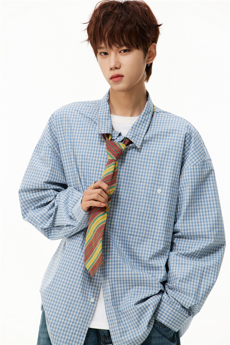 2026春季新款休闲男生日系格子宽松衬衫B315-ST001-特p40控88,男装衬衫,电商B315