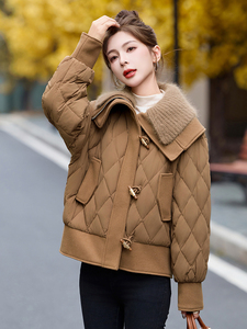 现货主推~短款大翻领洋气羽绒服2024新款女装休闲百搭外套图片