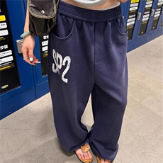 美式复古印花黄色休闲裤女夏季街头辣妹嘻哈跳舞运动宽松阔腿长裤，男装休闲裤，星座1210-1