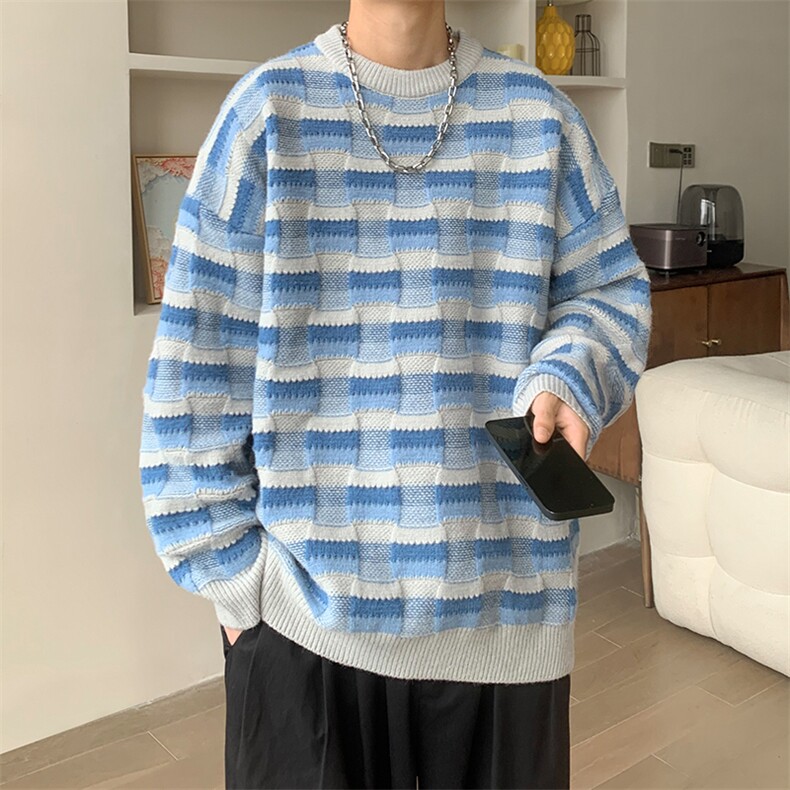 现货品质抖音针织毛衣棋盘格针织毛衣A367M2308P65控88,男装针织衫/毛衣,电商A367