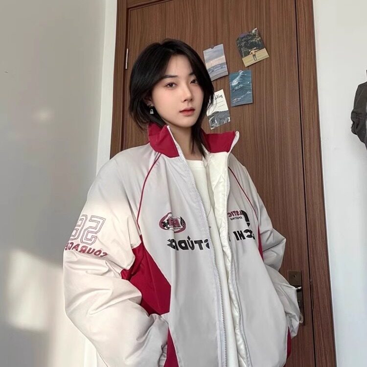 美式复古撞色机车棉服男冬季高级感加厚情侣外套oversize美式棉衣,男装夹克,星座506A