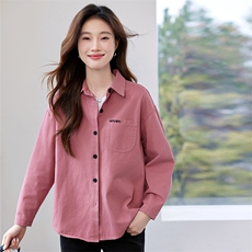 外穿纯棉衬衫女春秋款2025新款长袖百搭简洁素雅休闲高级轻奢衬衣，女装衬衫，涵誉