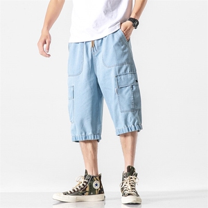 大码宽松工装裤多口袋牛仔裤七分裤A014-DK936-P50控68图片